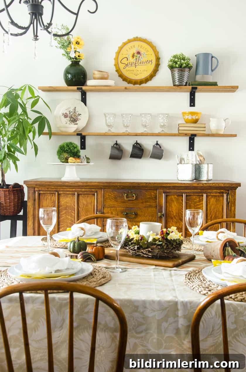 DIY shelves in a dining room styled with Fall Decor