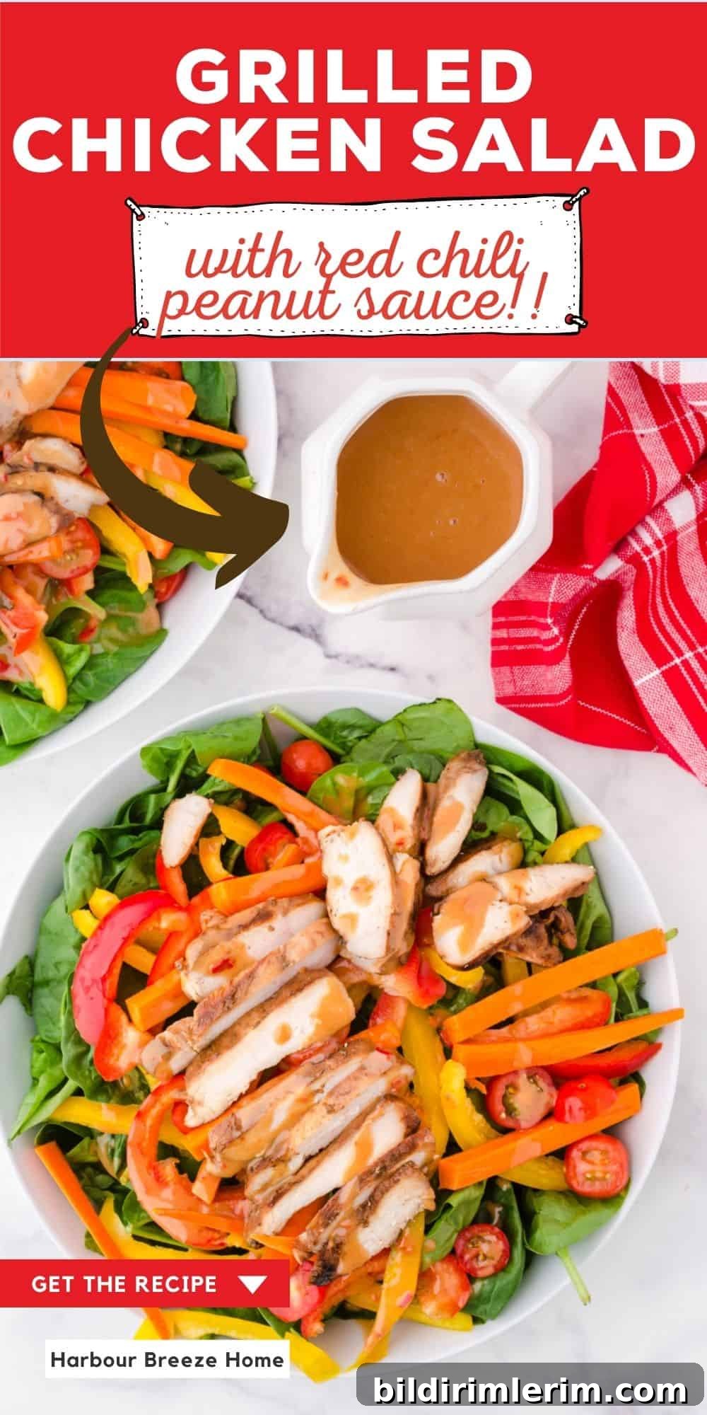 Grilled Chicken Salad with red chili peanut sauce