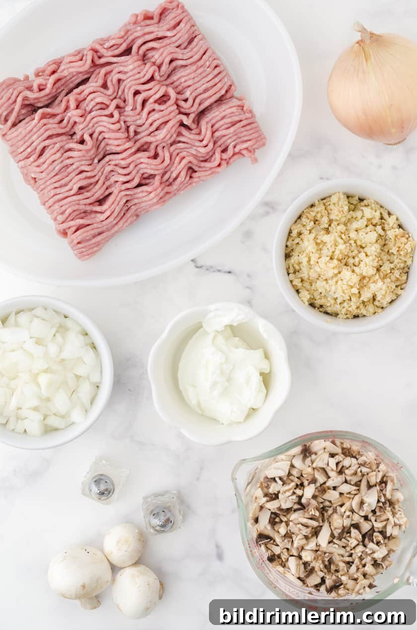 Ingredients for quick & delicious homemade turkey burgers with cauliflower rice