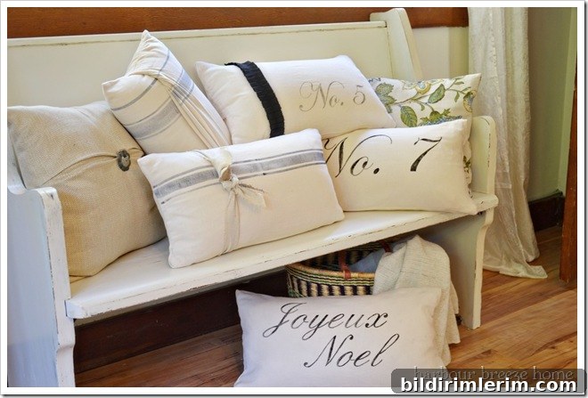 handpainted pillows made out of flour sack towels!