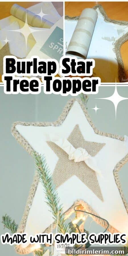 collage of steps to make a burlap star tree topper