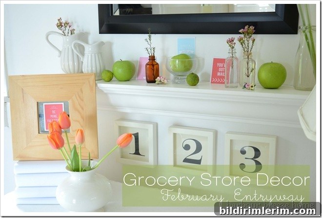 Valentines day decor on an entryway table
