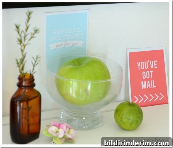 apples and valentines on an entryway table for valentines day decor