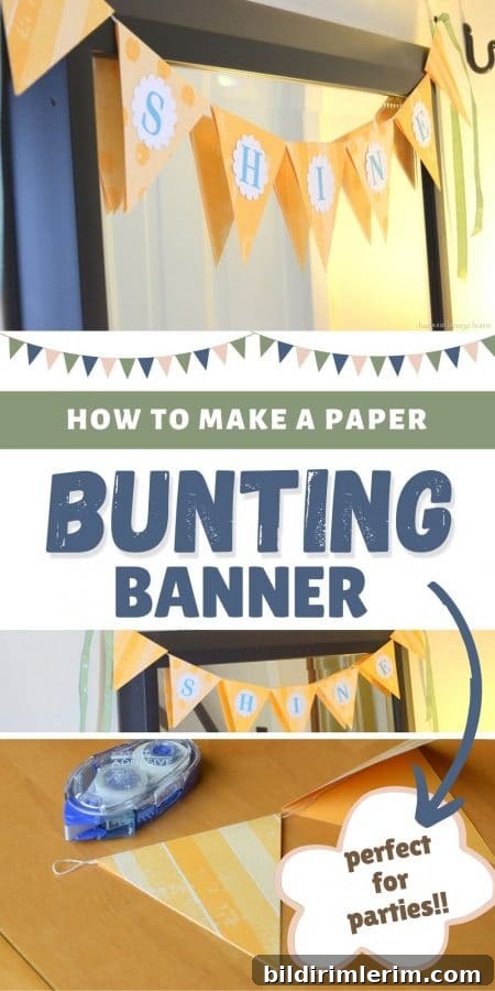 Collage of paper bunting with the text 'how to make a paper bunting banner' on it.
