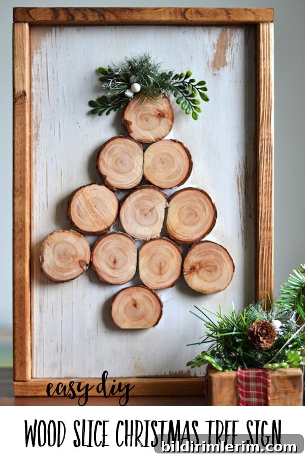 wood slice Christmas tree sign
