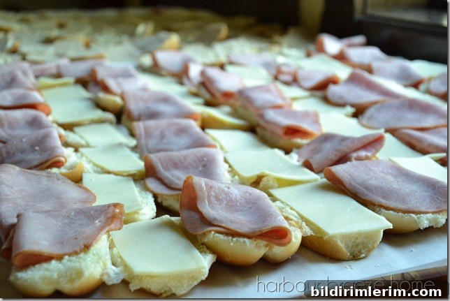 Ham and Cheese Sliders Recipe for 65 Guests 5 ham and cheese layered on buns for ham and cheese sliders