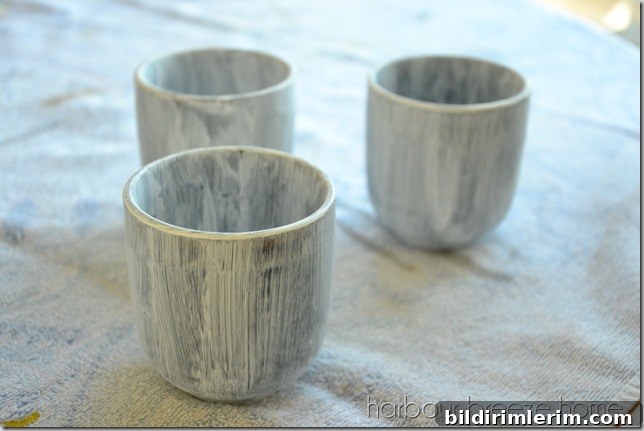 glazed pottery mugs painted with one coat of Folk art chalk paint