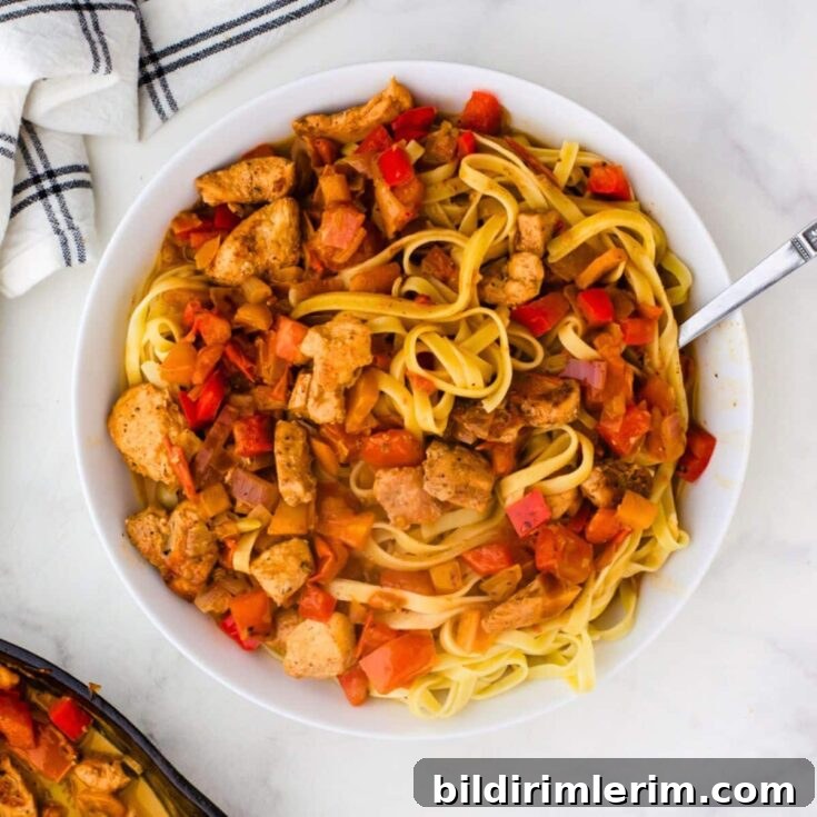 Close-up of Cajun chicken pasta