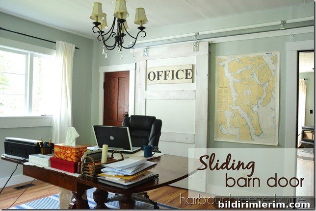 sliding barn door with words ps