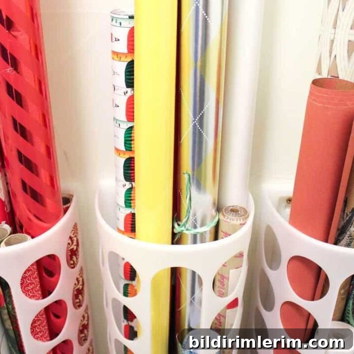 DIY vertical wrapping paper storage idea