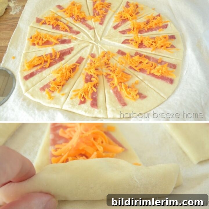 Collage of ham and cheese crescent rolls