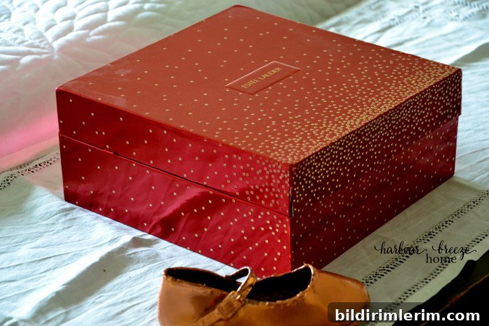 A small red box sitting on a dresser top.