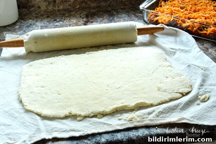 One-Pan Cheeseburger Casserole with Homemade Biscuit Topping 5 Rolled out biscuits on a pastry cloth