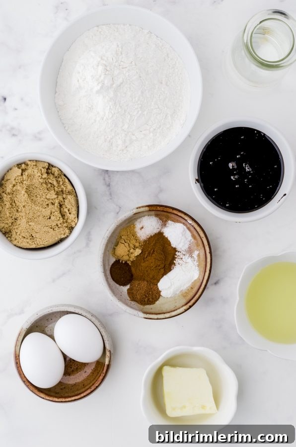 Ingredients needed for this ginger bundt cake.