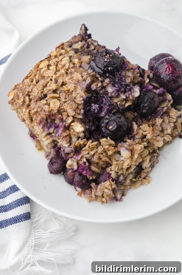 A slice of blueberry banana baked oats.