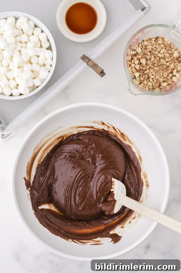 stir melted chocolate chips and sweetened condensed milk until smooth