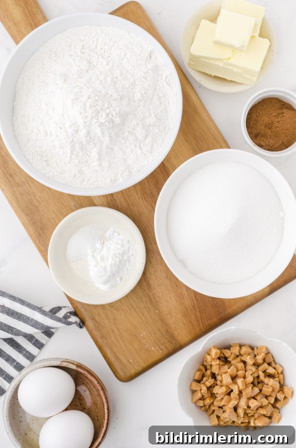 ingredients for snickerdoodles with caramel bits