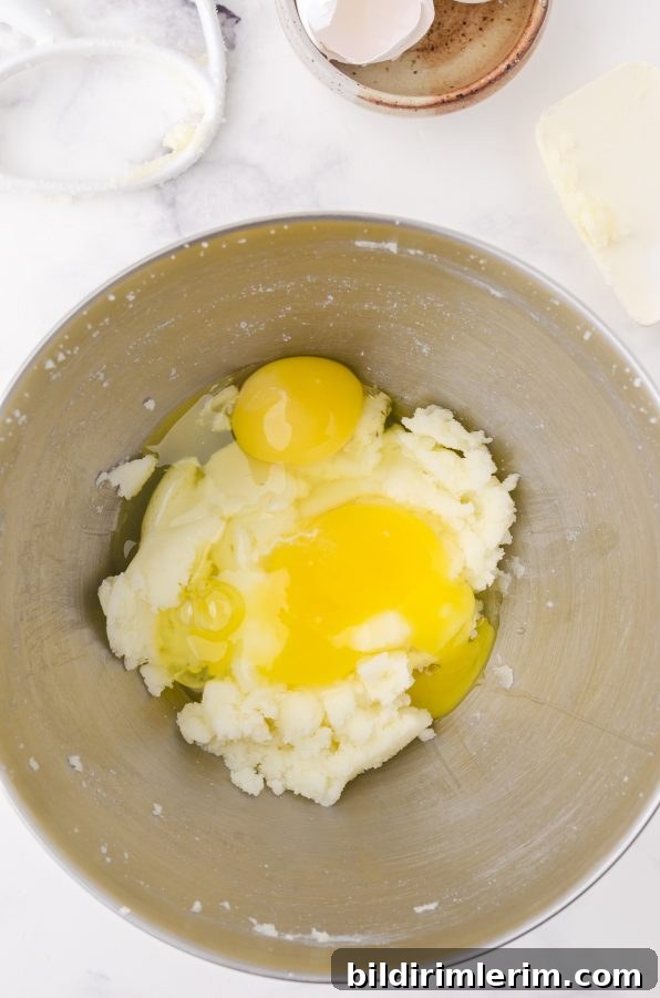 eggs added to the creamed butter and sugar for snickerdoodle caramel bits cookies