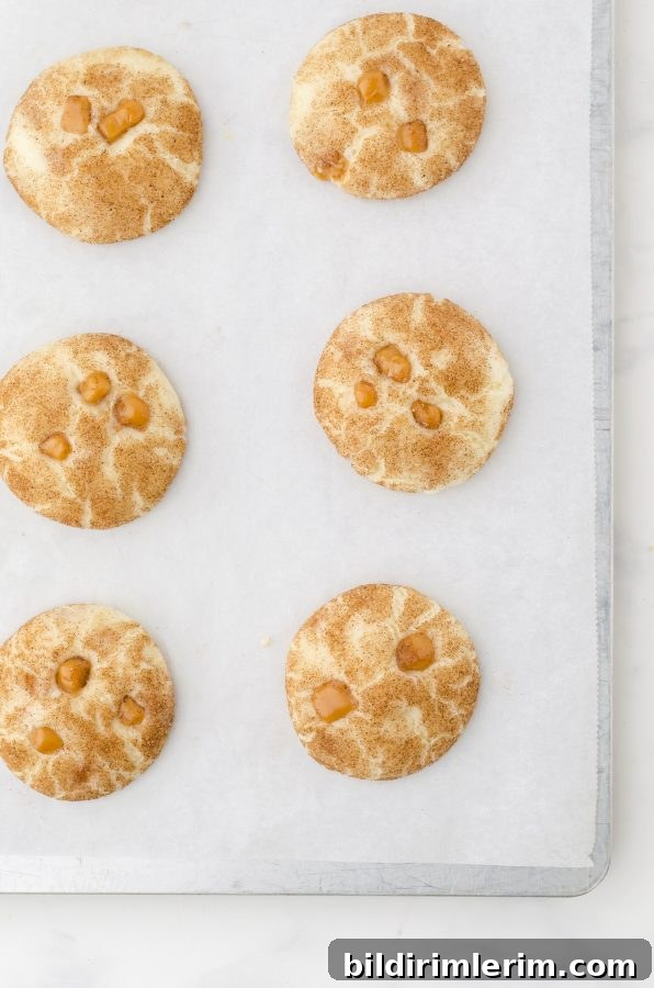 a cookie sheet lined with parchment paper with baked cookies on it