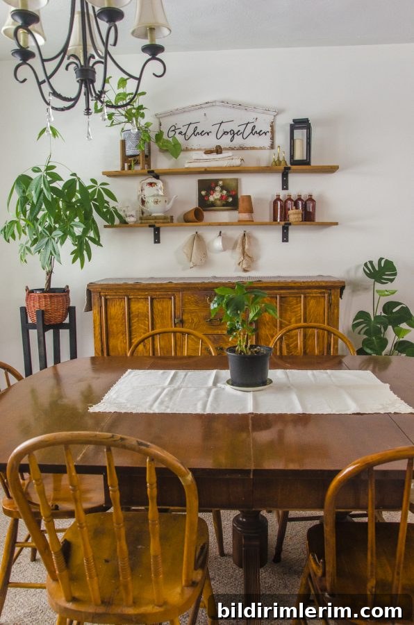 Cottagecore Winter Room Ideas for Warm, Inviting Spaces 3 A cottagecore style dining room with cottagecore shelves.