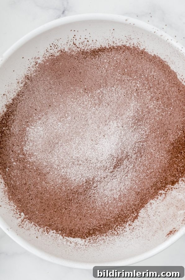 Sifted flour and dry ingredients in a large bowl.