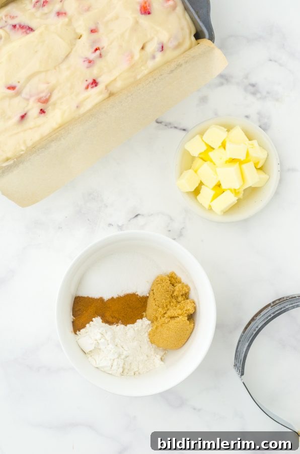 Crumble topping ingredients for a crunchy topping for this quick bread recipe.