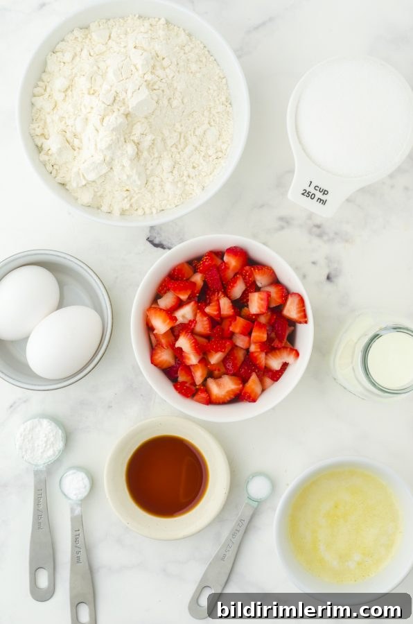 Ingredients for strawberry muffins with buttermilk