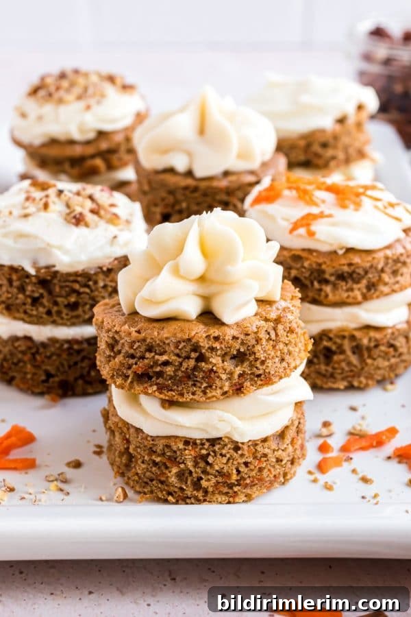 Mini carrot cakes on a dessert stand