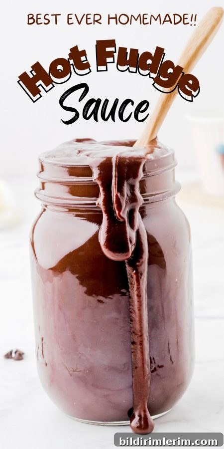 Homemade hot fudge sauce in a mason jar.