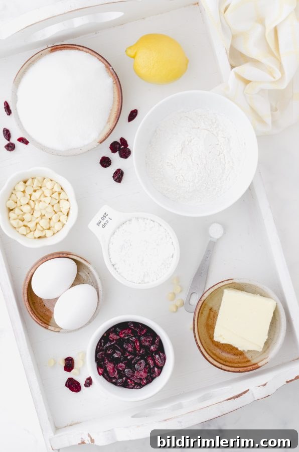 Ingredients for cranberry lemon bars