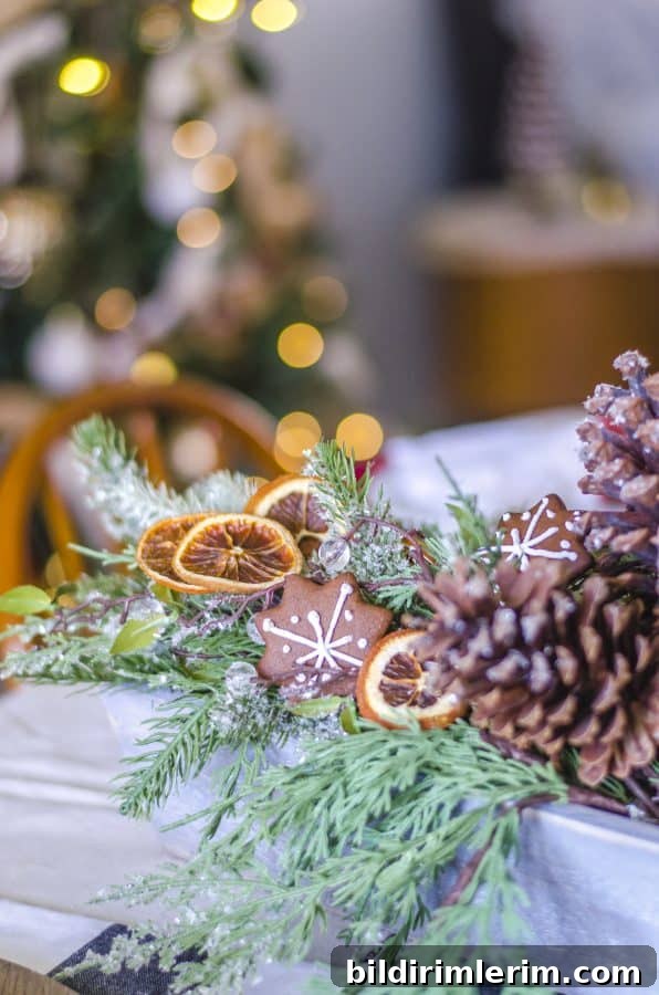 Close-up of natural Christmas ornaments