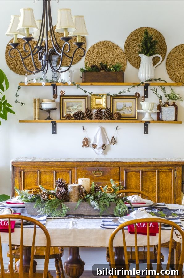 Farmhouse shelves styled for winter