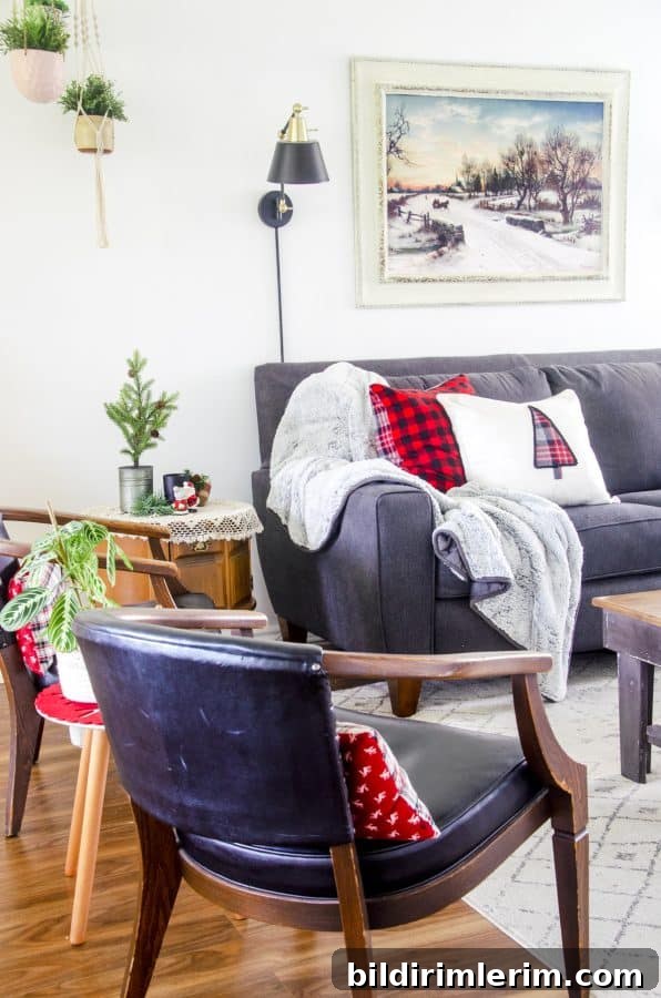 Winter vintage art print above couch