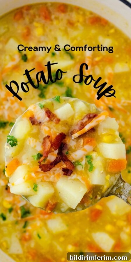 Hearty potato soup with bacon and cheese