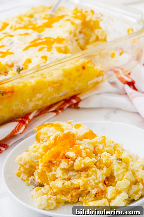 Creamy Cheesy Hash Brown Potato Casserole Recipe 2 Cheesy hash brown casserole ready to serve