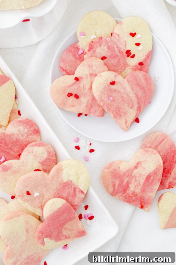 Marble heart sugar cookies on a plate