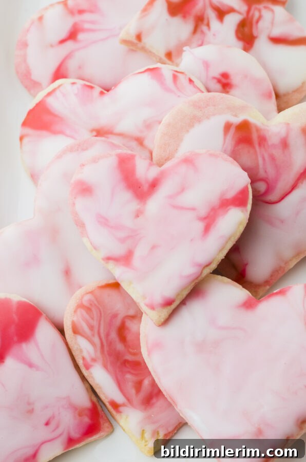 marbled icing on heart cookies perfect for valentines cookies