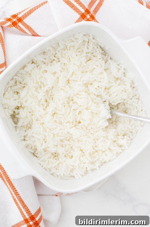 Casserole dish of baked rice.