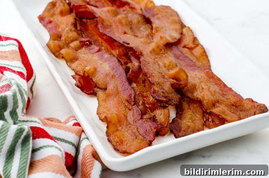 How to Make Crispy Bacon in the Oven Every Time 8 Crispy bacon on a platter ready to be served.