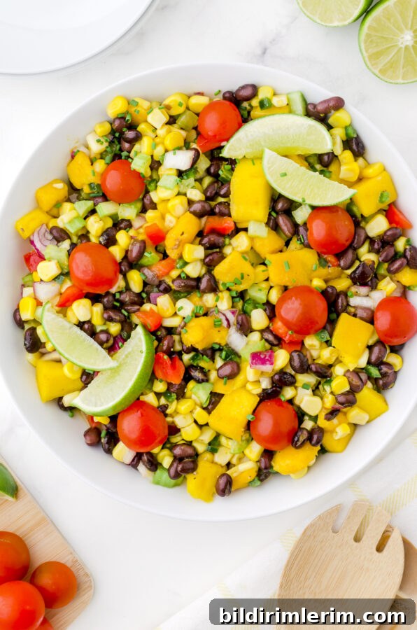 Fresh mango salad with black beans and corn