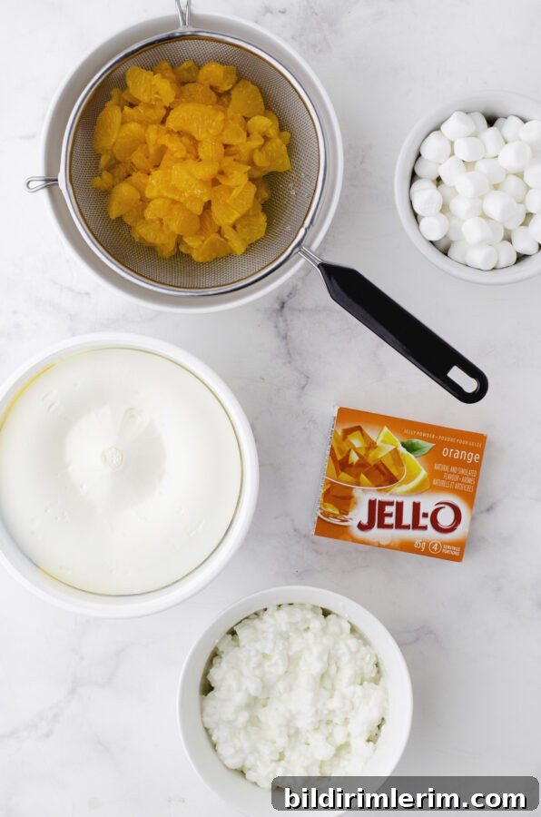 Ingredients for orange fluff salad.