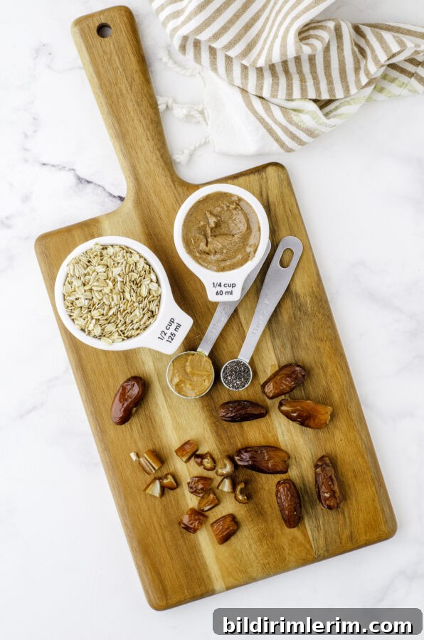 Ingredients for almond butter & oats date balls