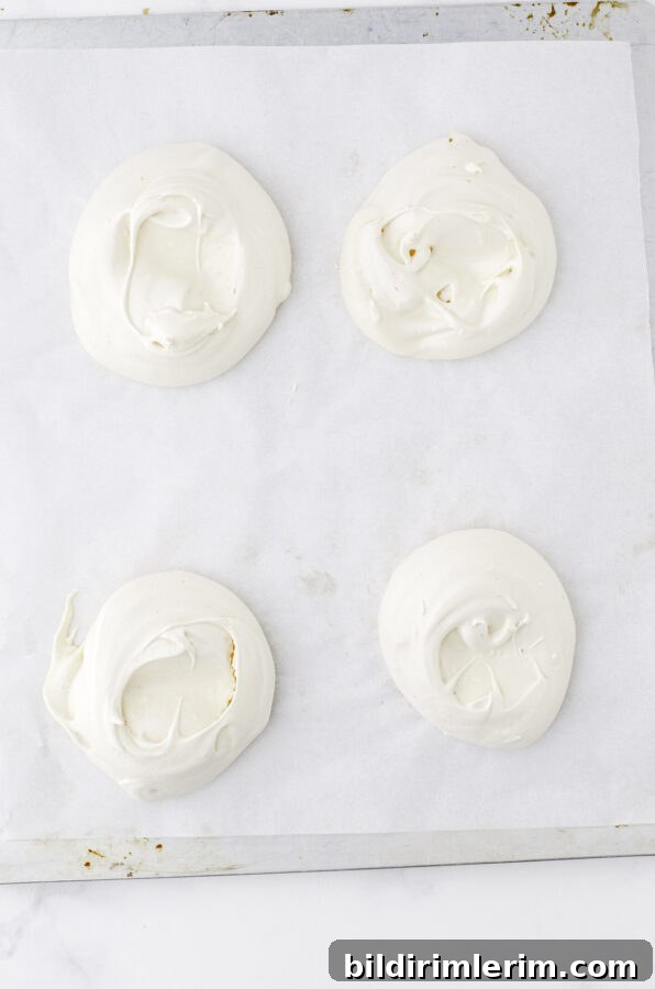 Baked pavlovas with a soft golden color