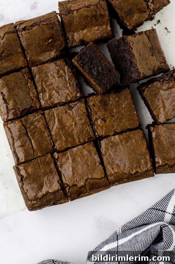 Soft, Fudgy Sourdough Discard Brownie Recipe 2 Sourdough discard brownies cut and laying out on a piece of parchment paper.