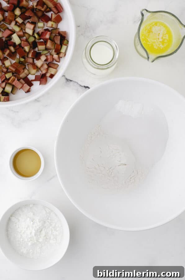 Ingredients needed for sticky rhubarb pudding cake.