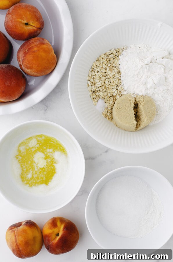 Ingredients needed for this peach crisp recipe