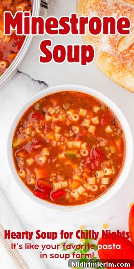 Classic Italian Minestrone Soup Recipe 6 A bowl of minestrone soup with crusty bread beside.