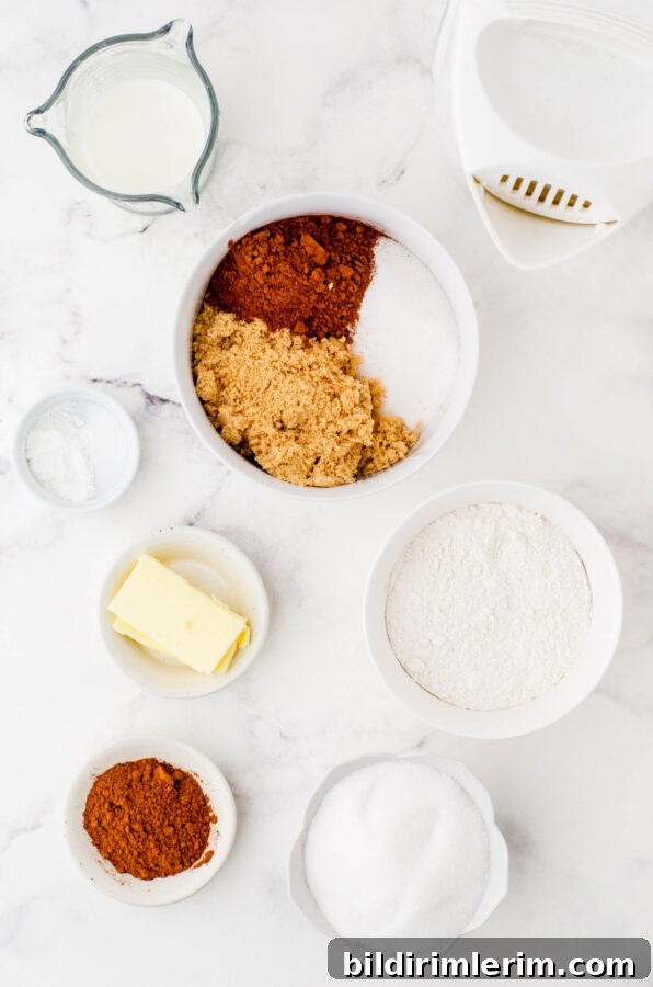 Ingredients for chocolate pudding cake.