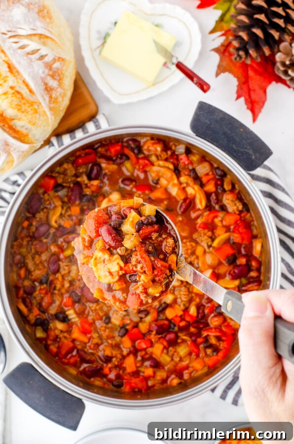Warm Up with Classic Ground Beef and Bean Chili 2 Ladle full of classic chili