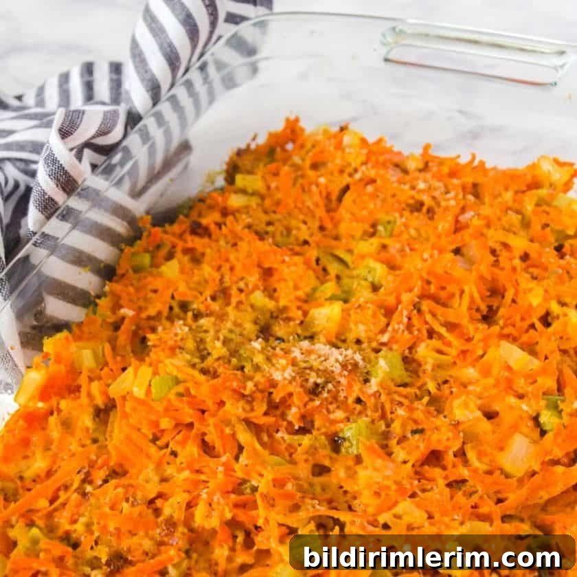 A pan of baked carrot casserole.